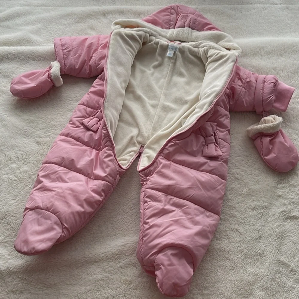 The Children’s Place Baby Hooded Winter Romper Pink Baby Girl Size 6-9M